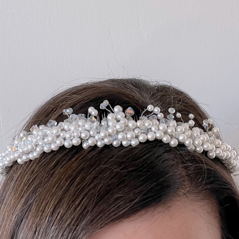Vintage faux pearl and crystal tiara